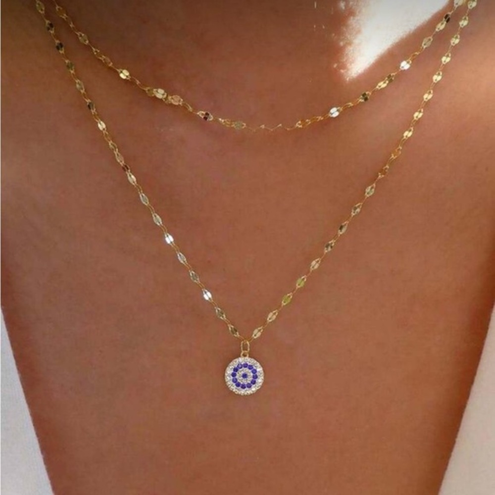 Gold Blue Eye Layered Necklace